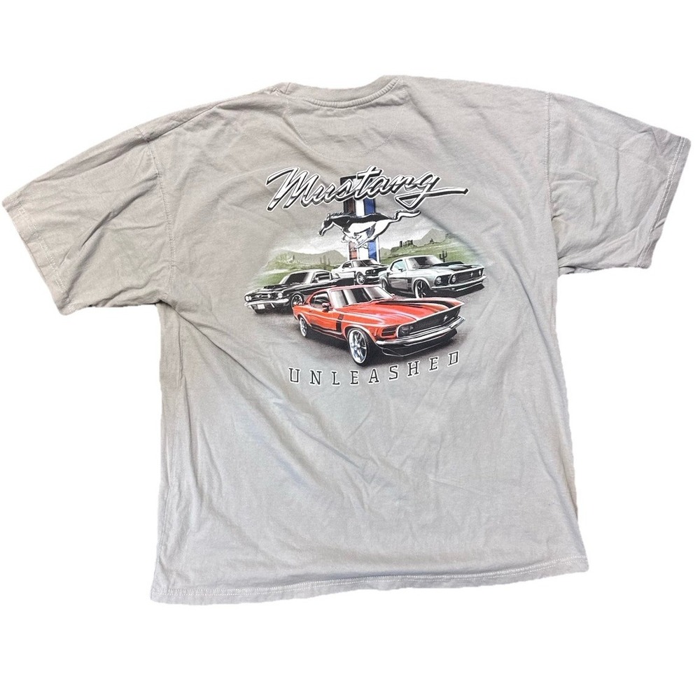 Newport Blue Mustang Shirt Mens XXL Gray Graphic Muscle Car Unleashed Ford - Picture 2 of 8